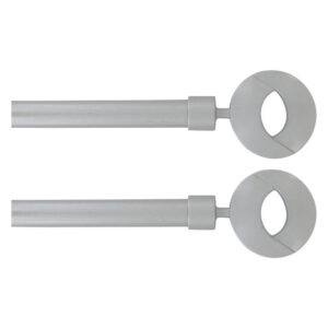 2 pack of adjustable 3/4 inch single curtain rods in grey steel with flat circular finials, 50 to 82 inch