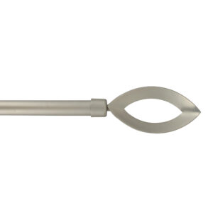 Adjustable 3/4 inch single curtain rod with leaf finial, silver, extends 50 to 82 inches