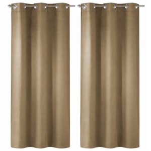 Set of 2 warm sand faux suede curtain panels with diamond shaped metal grommets, 55 x 95 inches each