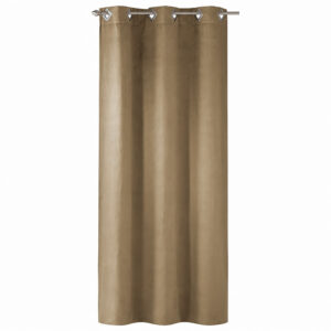 Warm sand faux suede window curtain panel with diamond shaped metal grommets, 55 x 95 inches, shown flat