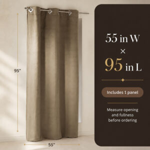 Size chart for the 55 by 95 inch suede curtain panels showing width and length measurements
