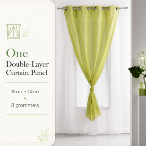 Two layer single drape panel, 95 x 55 inches, lime green layer over the white voile