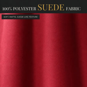 Close-up of the brushed faux suede fabric showing its matte velvety ruby red texture