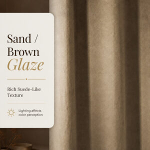 Close-up of the brushed faux suede fabric showing its matte velvety warm sand texture