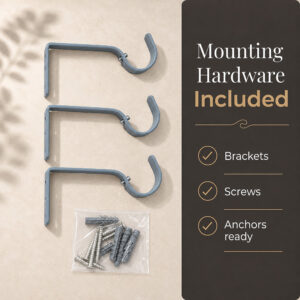 Blue gray curtain rod mounting hardware with 3 brackets screws and anchors included