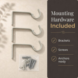 Taupe curtain rod mounting hardware with 3 brackets screws and anchors included