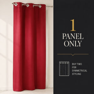Single ruby red suede grommet curtain panel, sold as one panel per package