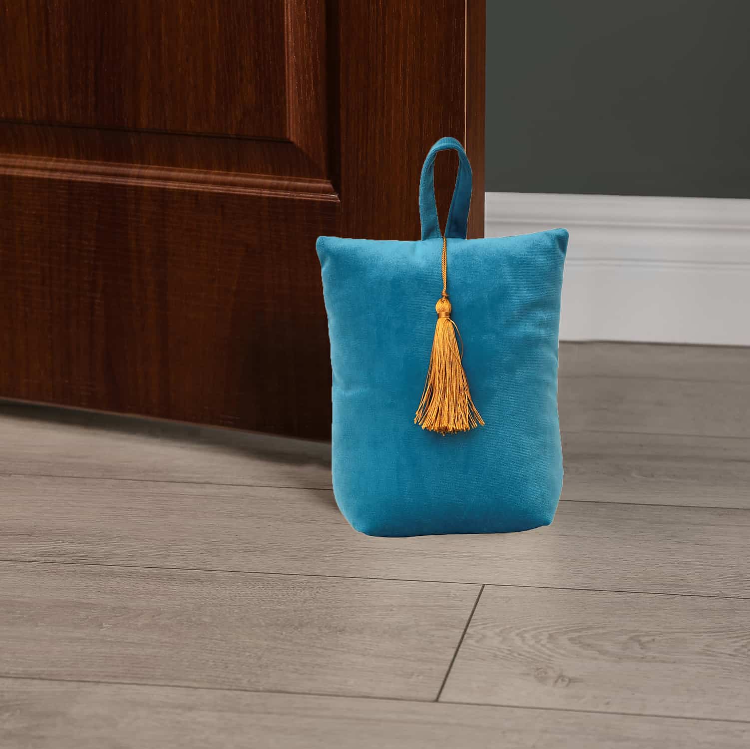 Velvet Fabric Bag Door Stop Interior Weighted Floor 2.2 lbs Turquoise Blue