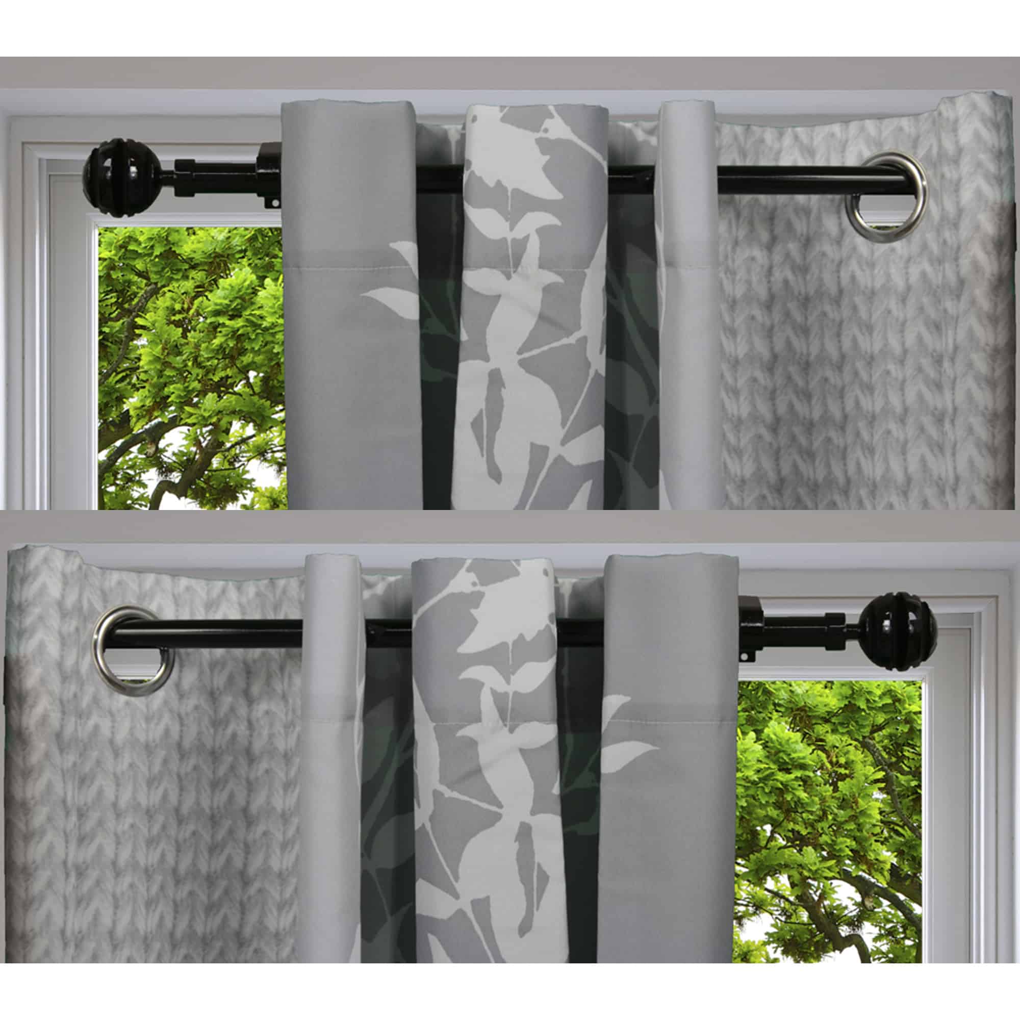 2 Pack Adjustable 3/4" Single Window Curtain Rod 50" to 82" Black
