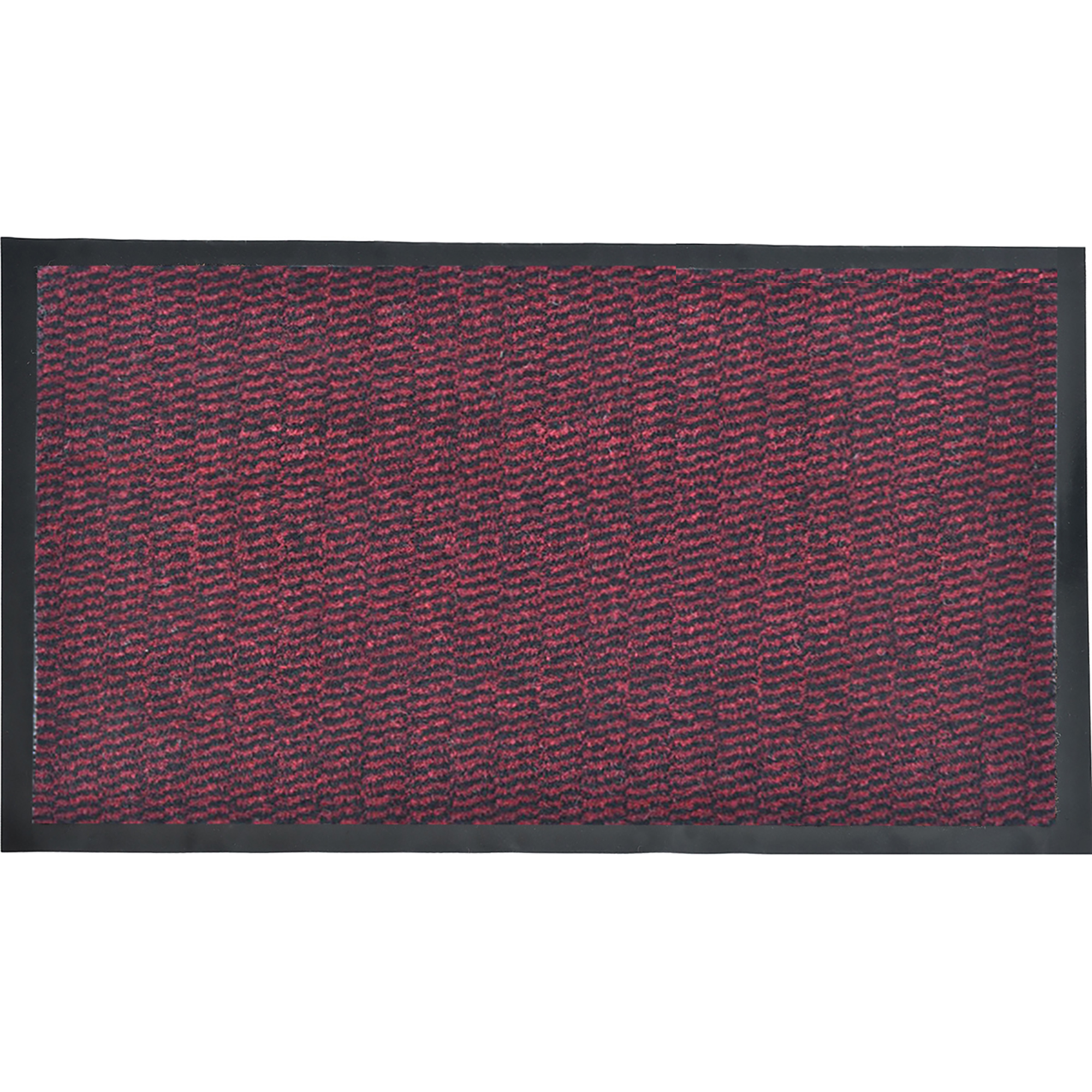 Red textured door mat with black border, product view on white background