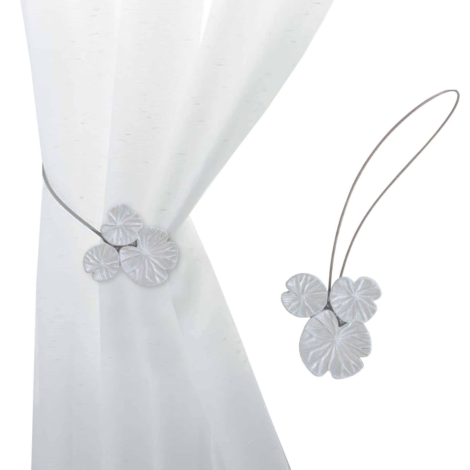 water lilies curtain tie back in gray/white, on white background and on curtain