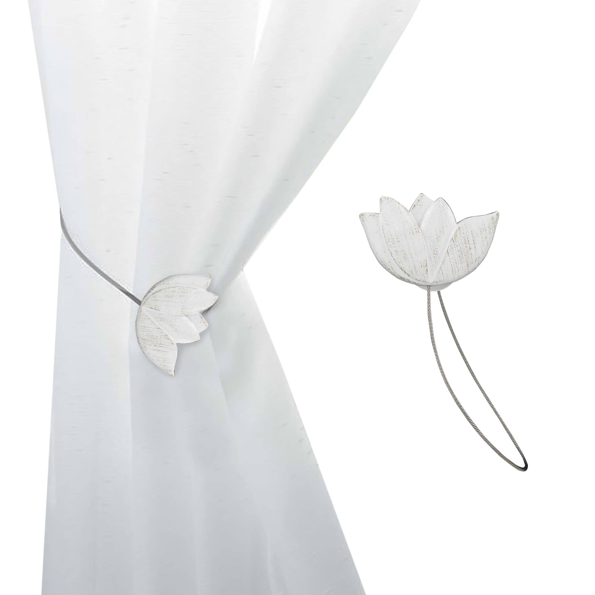 white resin tulip curtain tieback on white background