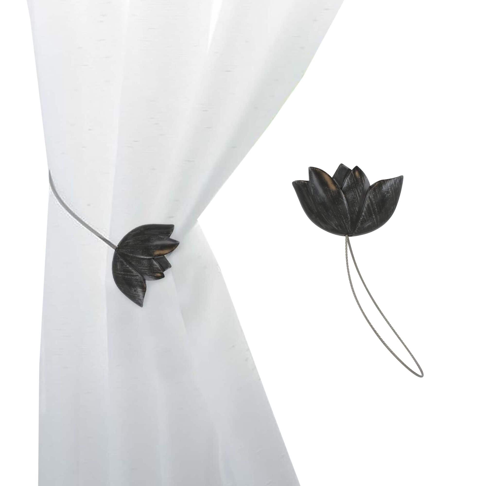 black resin tulip curtain tieback on white background