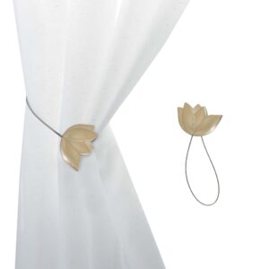 gold resin tulip curtain tieback on white background