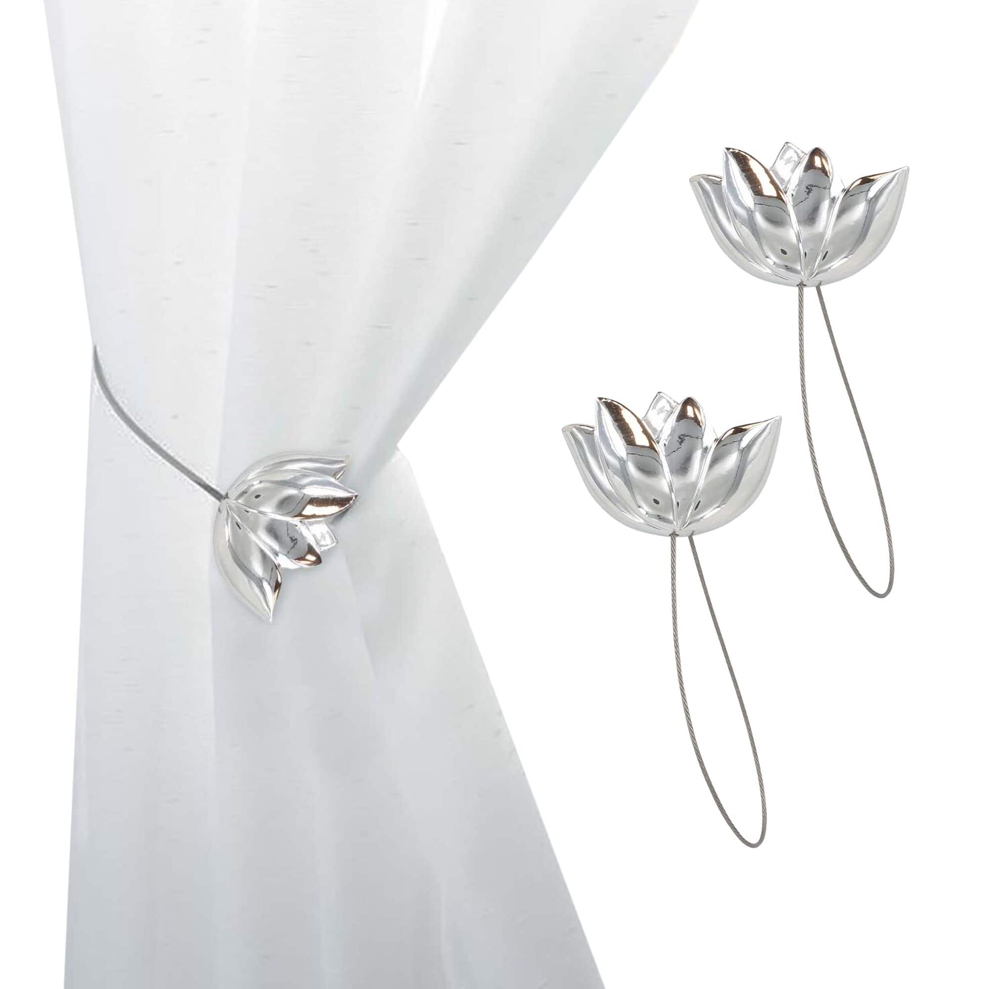 chrome resin tulip curtain tiebacks on white background