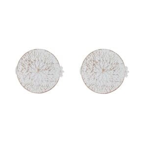 Set of 2 white and gold round textured curtain tieback clips on white background
