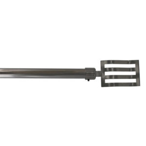 Graphite adjustable curtain rod with a flat rectangular slatted finial