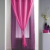 Double Layered Sheer Curtain Panel Grommet ROBIN Solid Two-colored 55 W x 95''L Fuchsia-Dark Purple