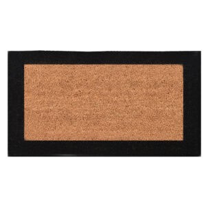 Black-border natural coir doormat 24x13 inches on white background