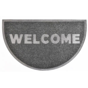Welcome Outdoor Door Mat Semi Circle Scraper Front Door Rug PVC Non-Slip Backing 30" x 18" Grey