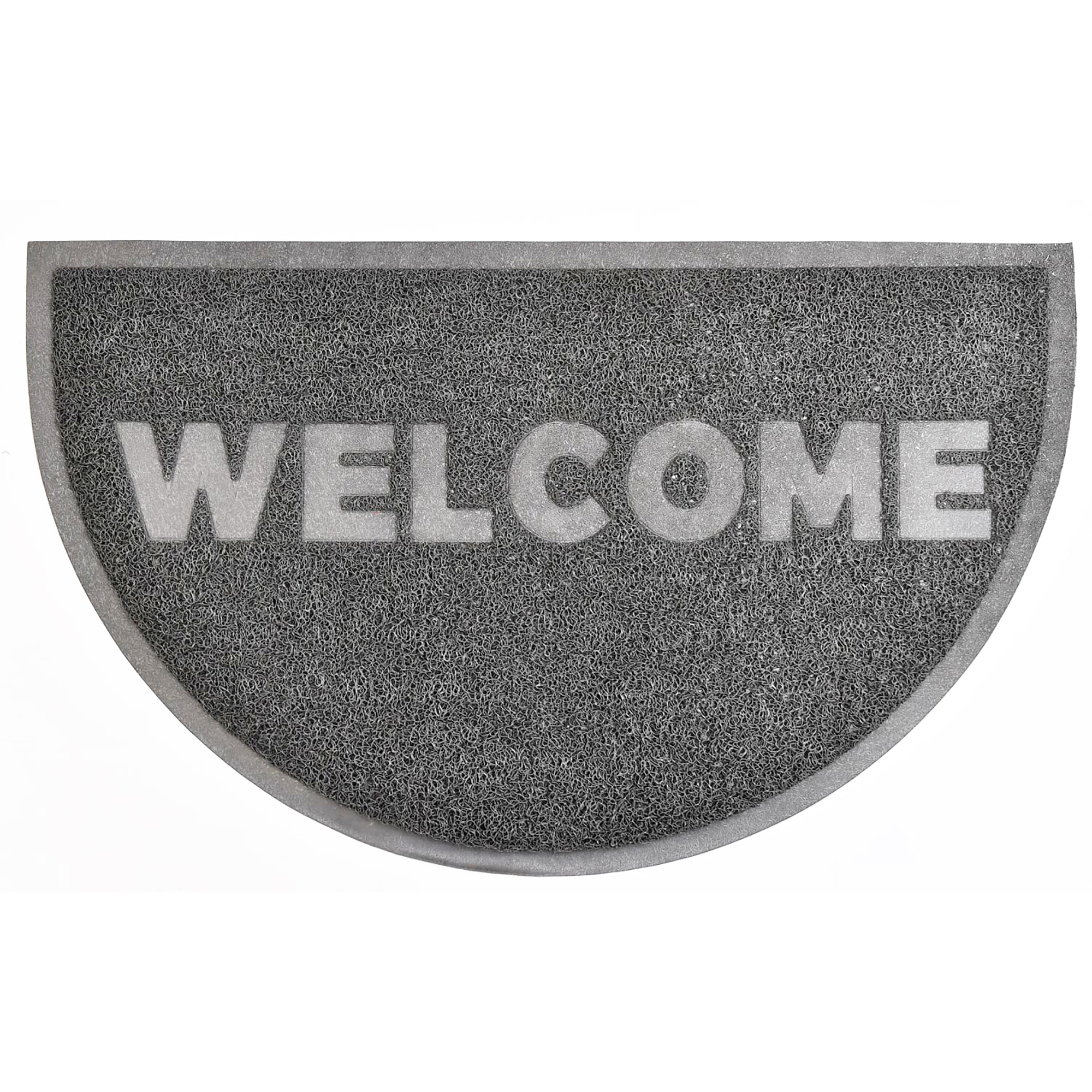 Welcome Outdoor Door Mat Semi Circle Scraper Front Door Rug PVC Non-Slip Backing 30" x 18" Grey
