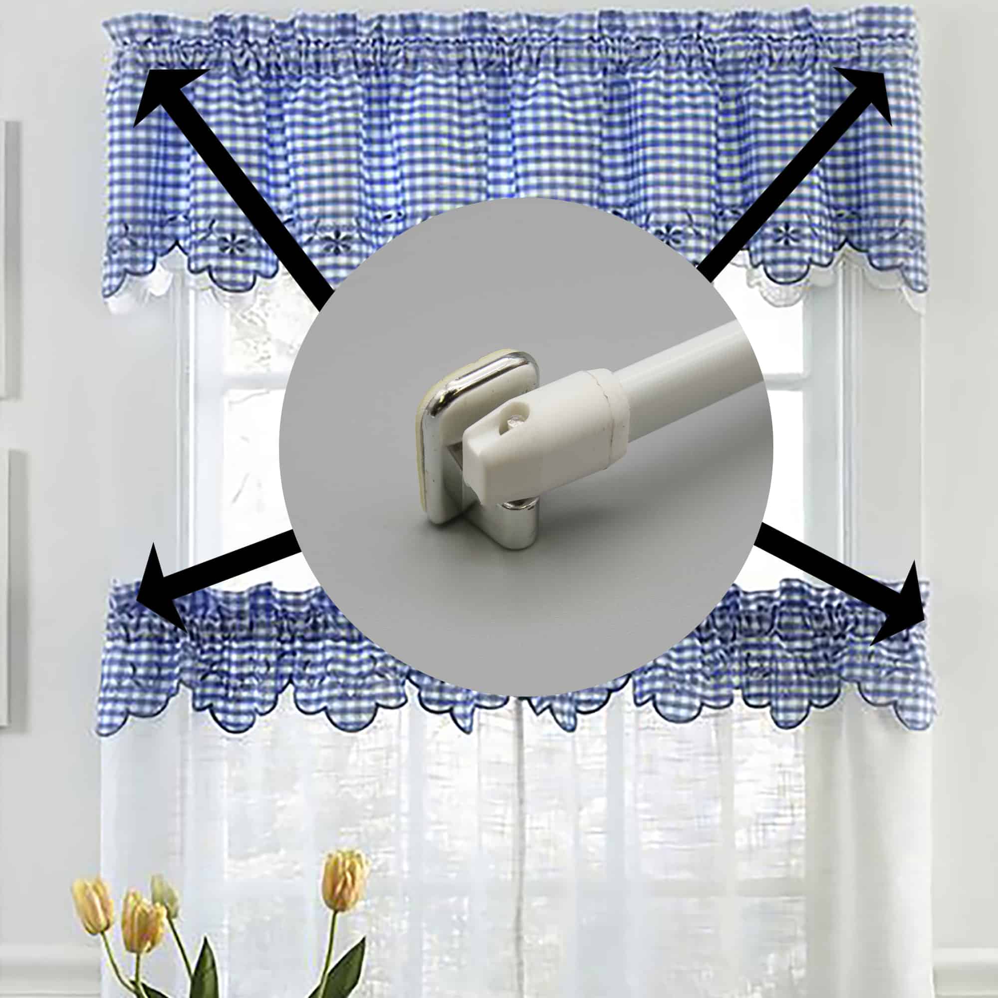 Self Adhesive Hooks Sash Rod Kitchen Curtains Set of 4 - Silver
