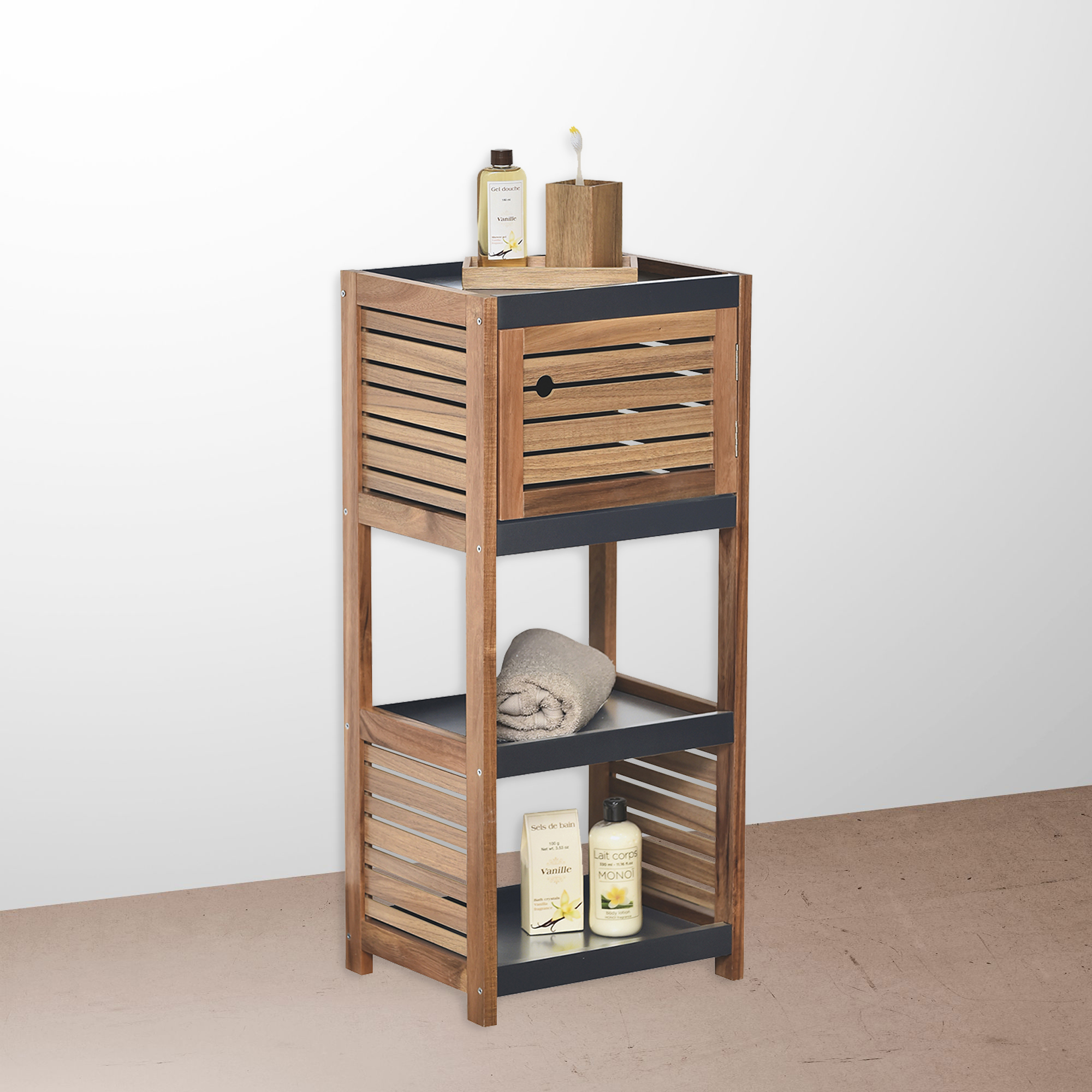 Multipurpose Storage Cabinet – Compact cabinet for bathroom or living room organization.