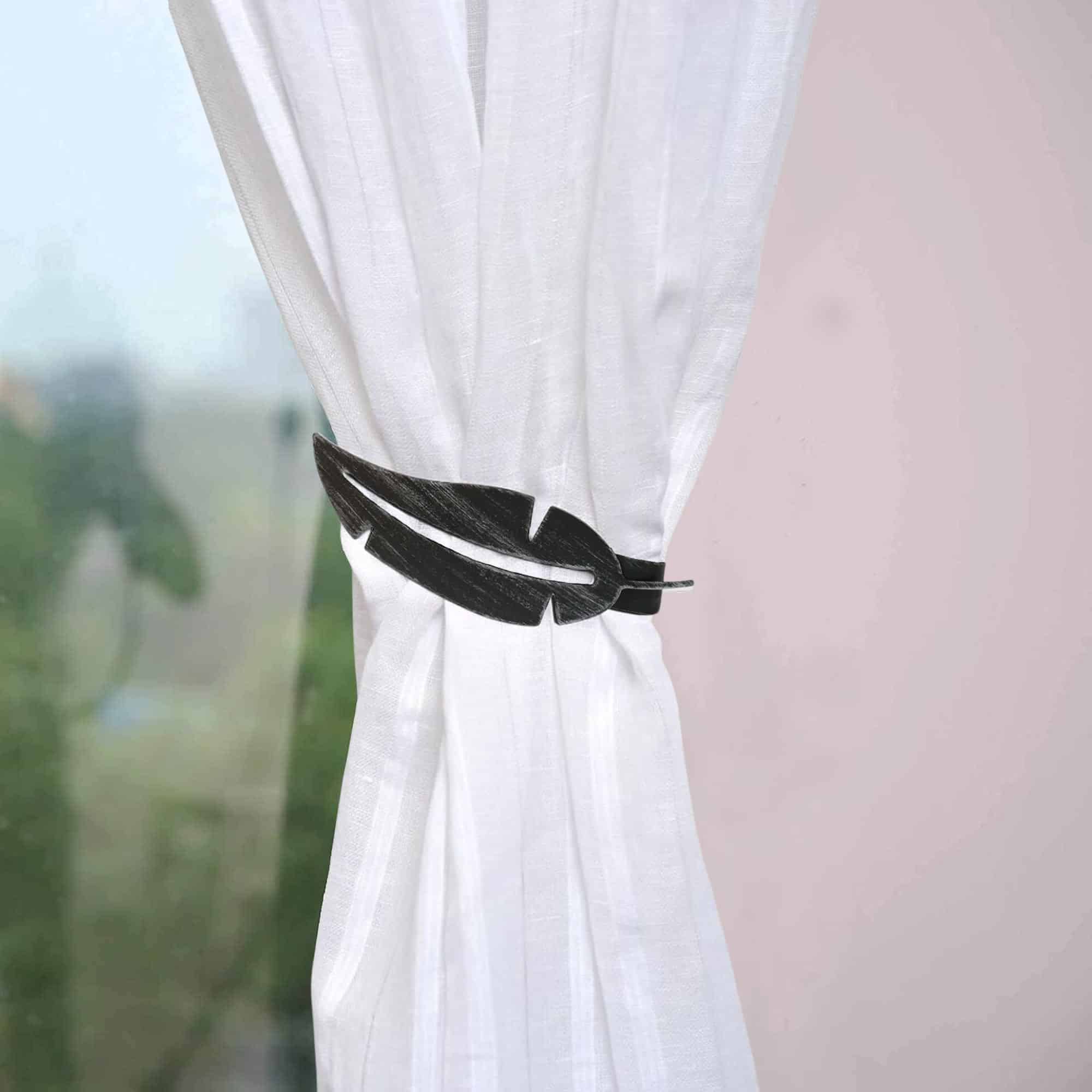 perspective of the curtain tieback on white curtain