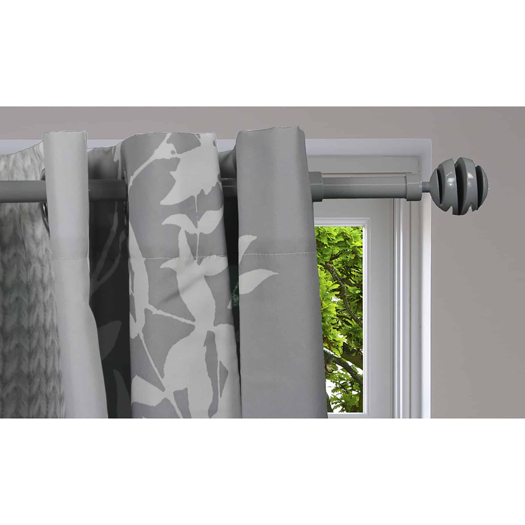 Adjustable 3/4" Single Window Curtain Rod 50" to 82" Grey