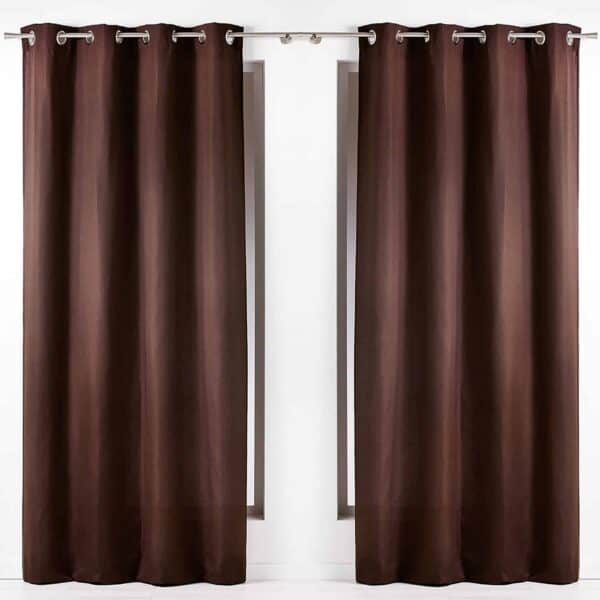 Solid Set of 2 Cotton Window Curtain Panels Grommet Panama