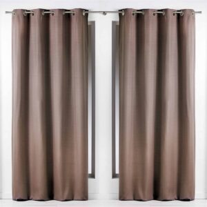 Solid Set of 2 Cotton Window Curtain Panels Grommet Panama