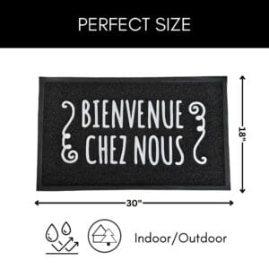 Bienvenue Chez Nous doormat size guide 30 x 18 inches indoor outdoor