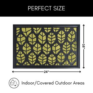 Leaf pattern doormat with 24 x 16 inch size dimensions shown