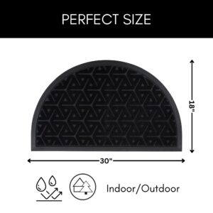 Half round black door mat size guide showing 30 x 18 inches