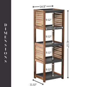 Dimensions of 4-Tier Bathroom Shelf – Labeled measurements for height, width, and shelf spacing.