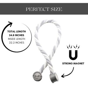 Curtain tieback dimensions diagram: 24.8" total length, 1.3" magnetic buckle