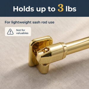 Close-up of the adhesive hook bracket holding a lightweight sash rod, rated up to 3 lbs