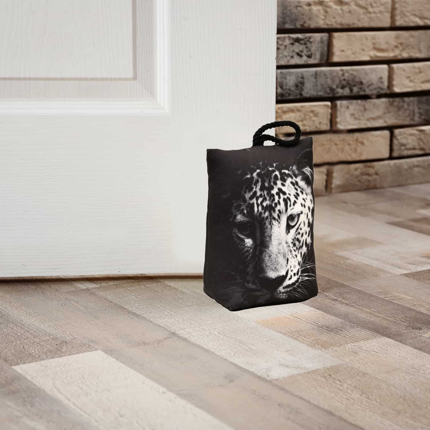 Leopard Printed Fabric Bag Door Stop Interior Weighted Floor 2.2 lbs