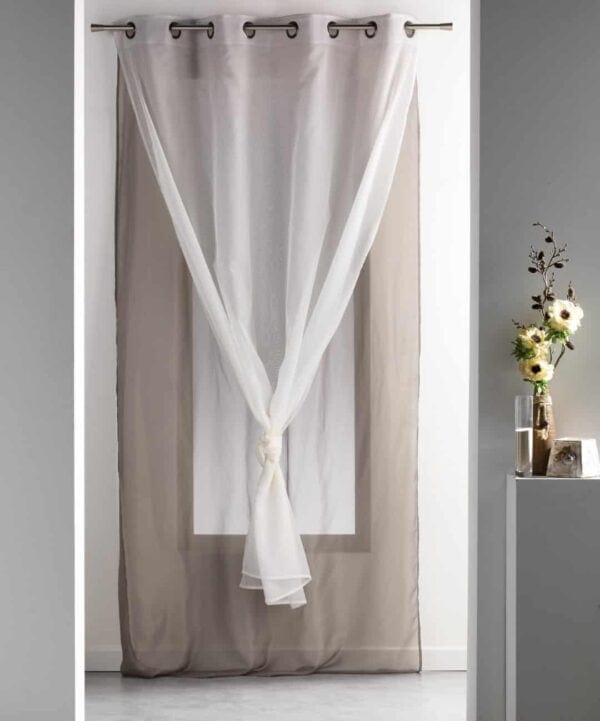 Double Layered Sheer Curtain Panel Grommet ROBIN Solid Two-colored 55 W x 95''L Brown Glaze-Ecru