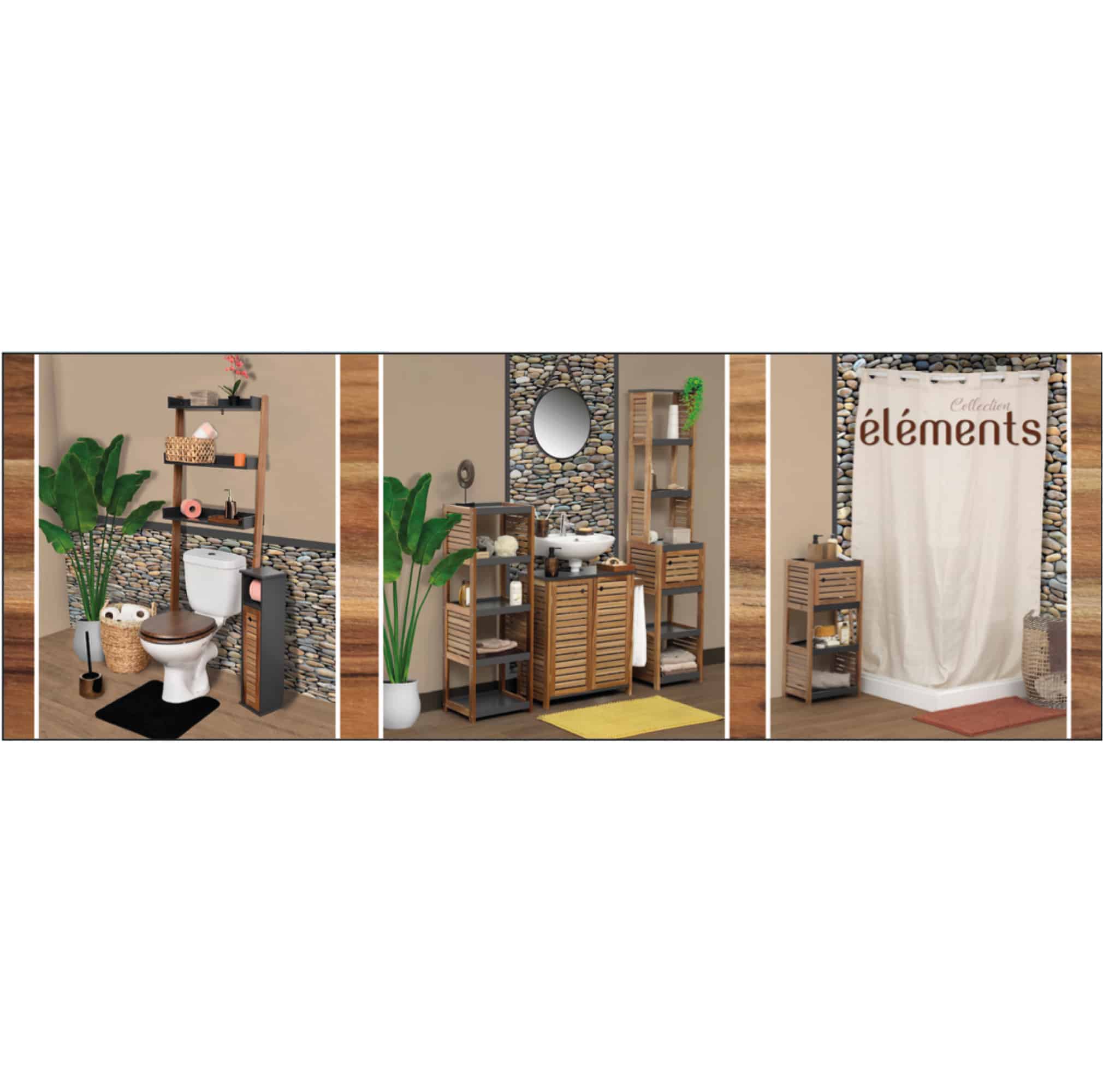 Freestanding Bath Linen Tower Cabinet Elements 1 Door 5 Shelves Wood Grey Acacia