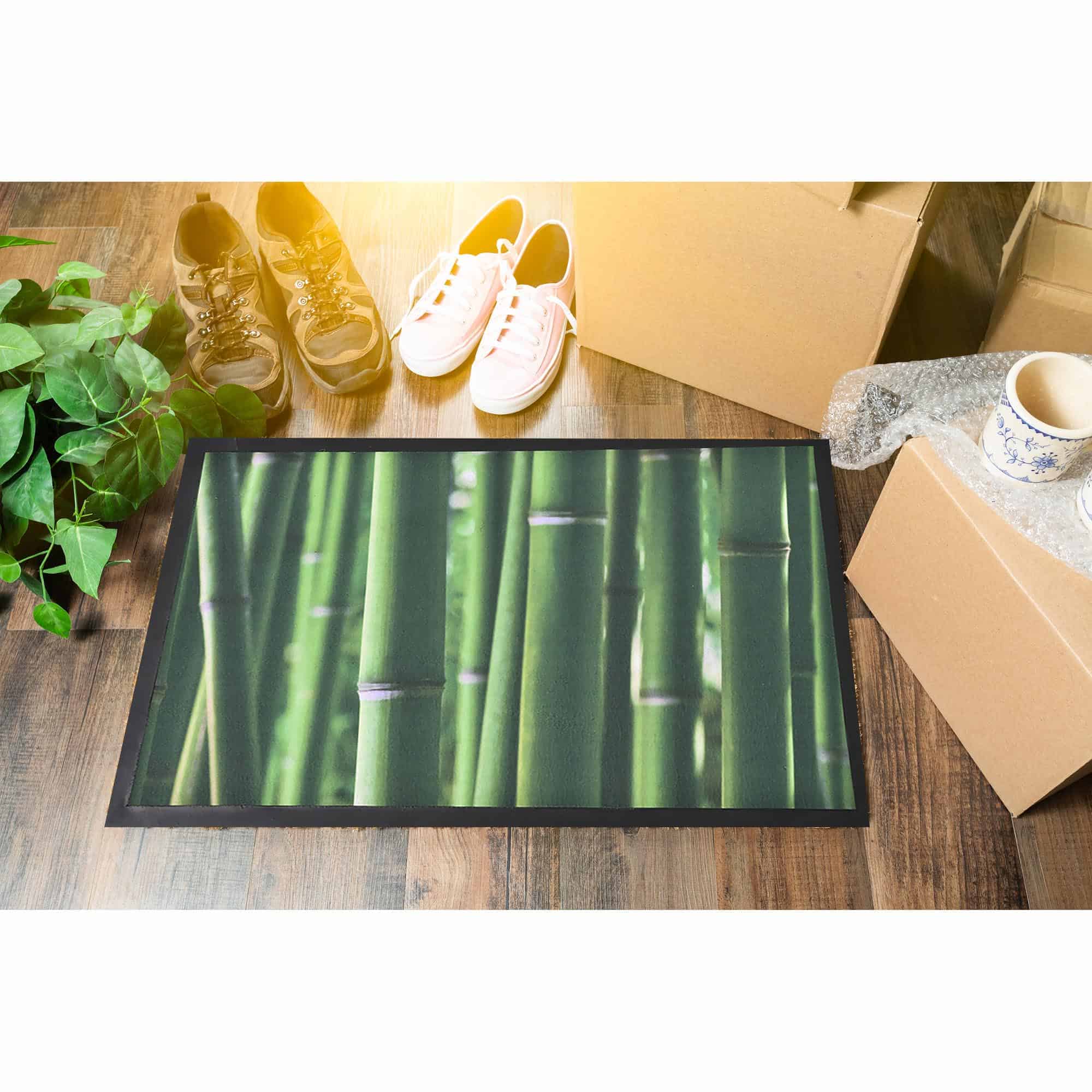 Indoor Printed Door Mat Bamboo Sticks PVC Polyester Rug 24x16