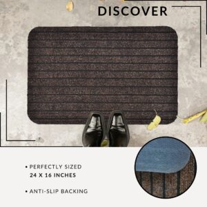 Brown doormat with size dimensions and anti-slip backing detail