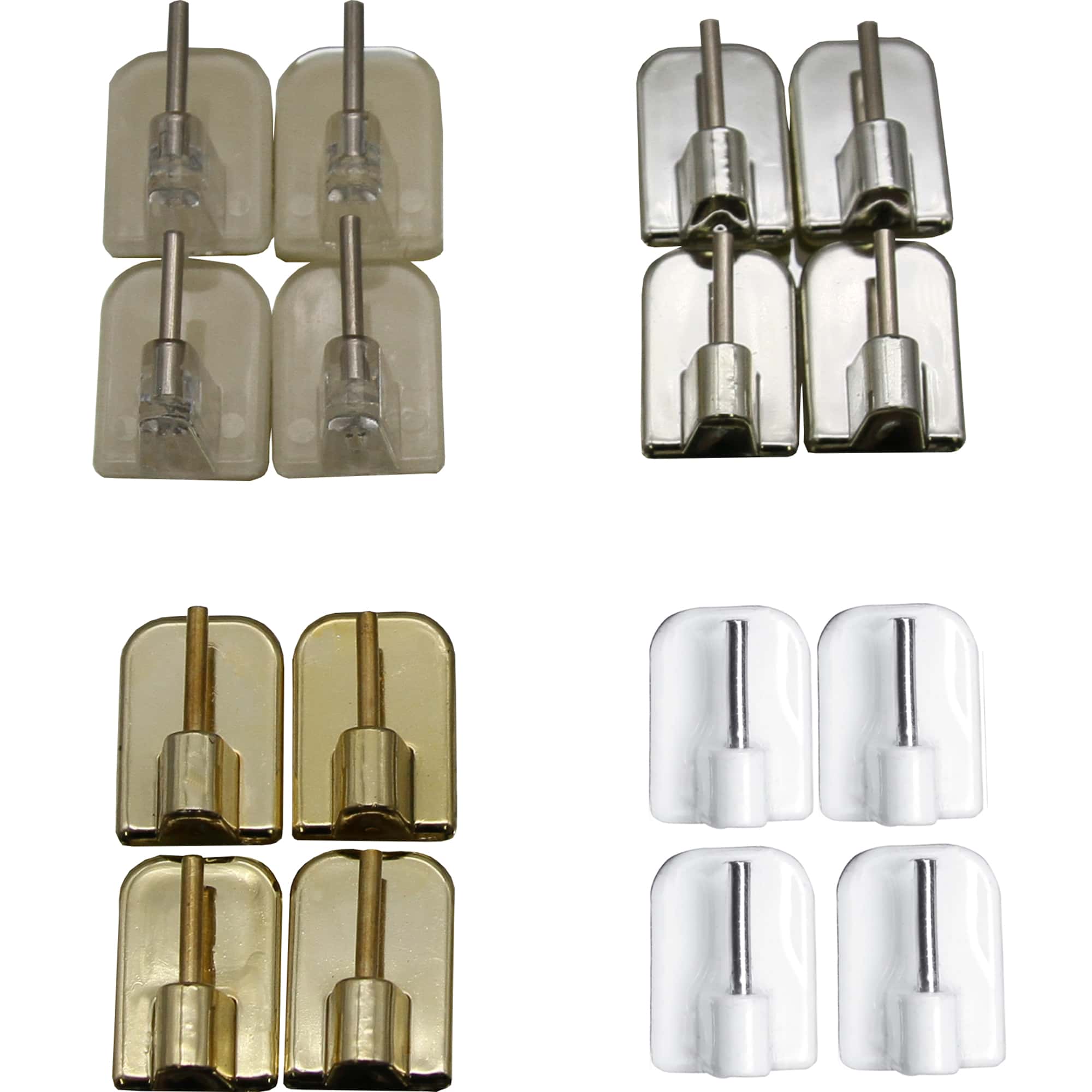 Self Adhesive Hooks Sash Rod Kitchen Curtains Set of 4 - Silver