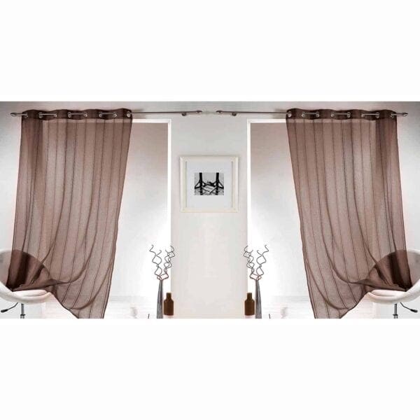 Set of 2 Striped Sheer Curtain Panels Grommet Mirano