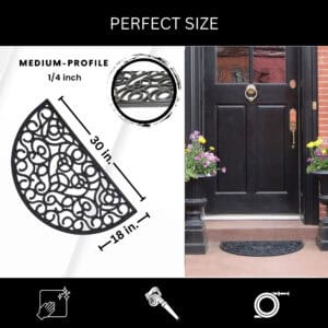 Half Round Door Mat Size and Thickness Diagram – 30 x 18 in