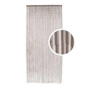 Taupe bamboo beaded door curtain with 65 strands on white background