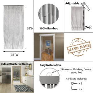 Infographic showing bamboo bead curtain size adjustable length features