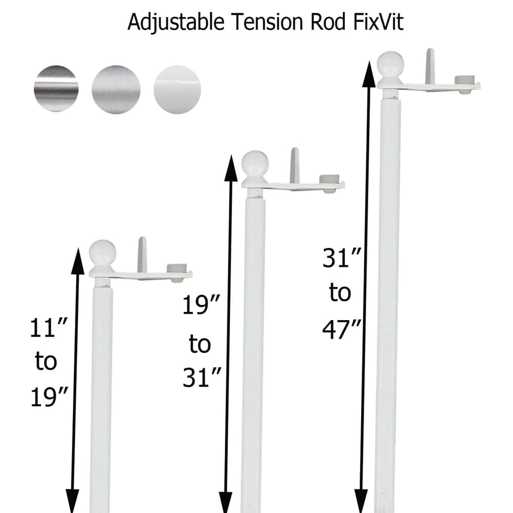 Adjustable Tension Rod FixVit Diam 0.5 inches- 12.6" to 19" (32-50 cm) Chrome