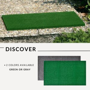 Green and gray grass style door mats shown as available color options