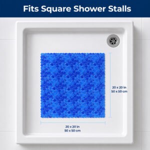 Size guide for the 20 x 20 inch square navy blue shower mat